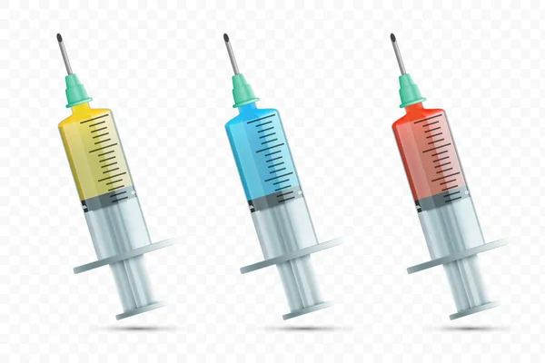 Medicinska Sprutor Med Vaccin Mall Isolerad Transparent Bakgrund Vektorillustration — Stock vektor