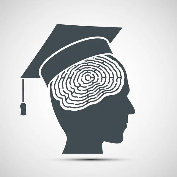 Ανθρώπινη Εικόνα Κεφαλής Καπέλο Αποφοίτησης Και Λαβύρινθο Μέσα Εικονογράφηση Διανύσματος — Διανυσματικό Αρχείο