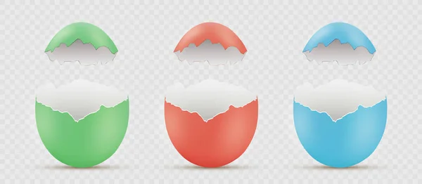 复活节彩绘破碎的鸡蛋 在透明的背景下隔离空白模板 病媒模拟 — 图库矢量图片