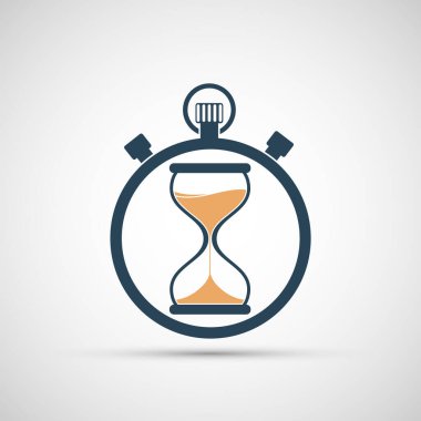 Kum saati ve kum saati. Beyaz arkaplanda simge izole edildi. Vektör logosu