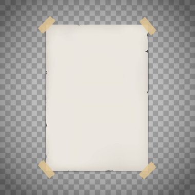 Beyaz boş kağıt posteri. Saydam arkaplanda izole edilmiş kopyalama alanı olan şablon. Vektör modellemesi.