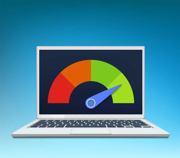 Schermo Del Computer Portatile Con Freccia Prova Della Velocità Internet — Vettoriale Stock