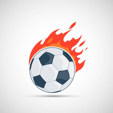 Futbol topu alevlerle yanıyor. Beyaz arka planda izole edilmiş. Vektör simgesi