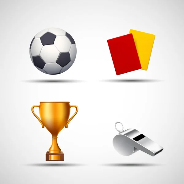 Soccer Ball Whistle Gold Cup Cards Icons Isolated White Background — Vetor de Stock
