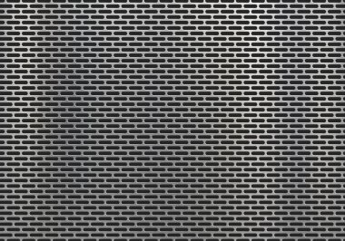 Geometrik desenli ve delikli metal plaka. Dokulu arka plan. Vektör illüstrasyonu