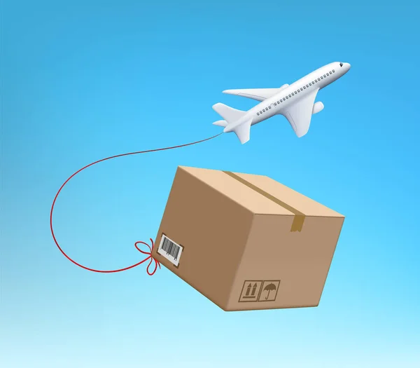Plane Flying Cardboard Box Delivery Cargo Airlines Vector Illustration — Stock Vector