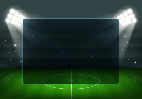 Pantalla Vidrio Transparente Fondo Campo Fútbol Con Césped Fondo Deportivo — Vector de stock