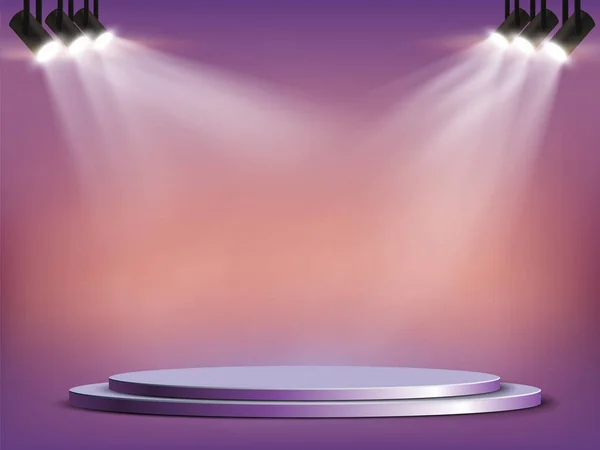 Podium Template Illuminated Spotlights Vector Background — Vector de stock