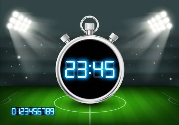 Sports Stopwatch Digital Dial Football Stadium Vector Template — Vector de stock