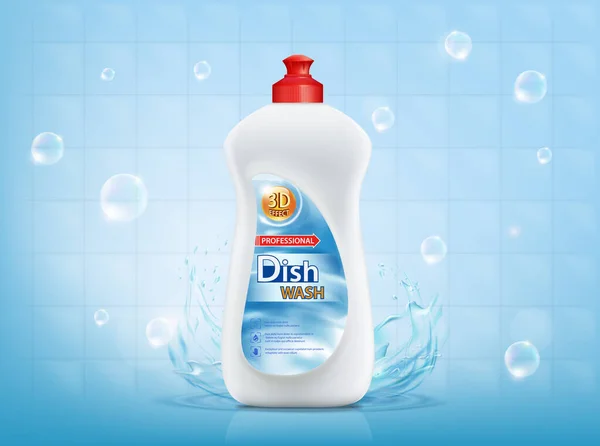 Bouteille Plastique Avec Lave Vaisselle Savon Liquide Illustration Vectorielle — Image vectorielle