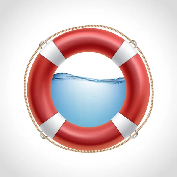 Red Life Buoy Sea Waves Vector Template — Stock Vector