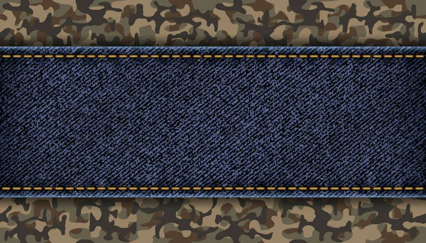 Étiquette Denim Sur Fond Camouflage Militaire Illustration Vectorielle — Image vectorielle