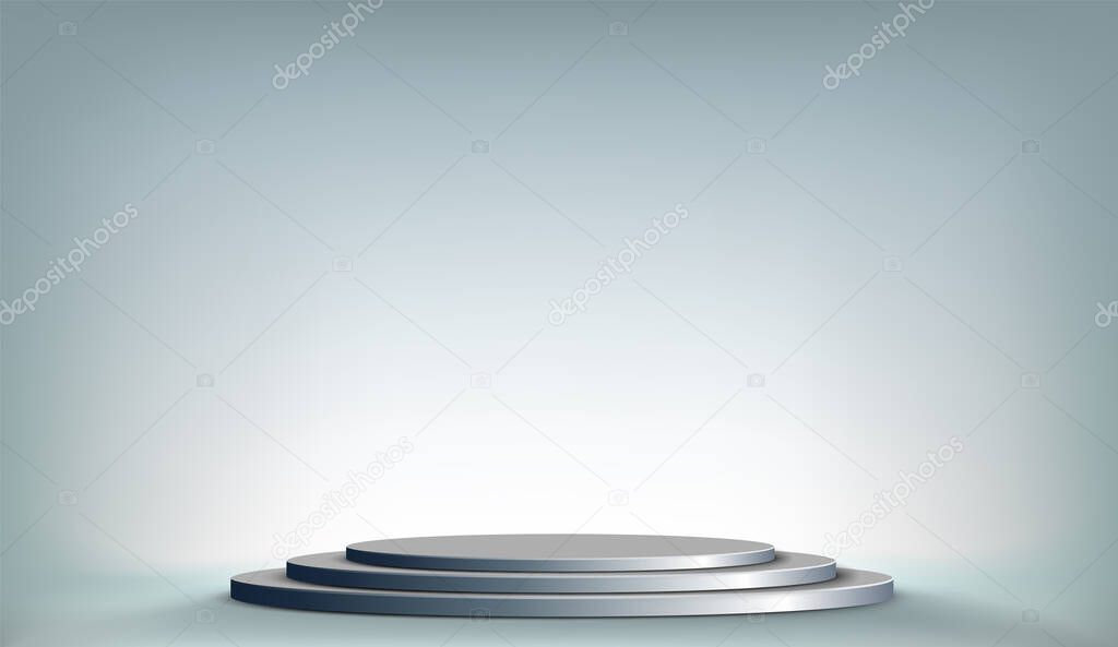Round podium template or stage in a lighted studio. Vector background for copy space