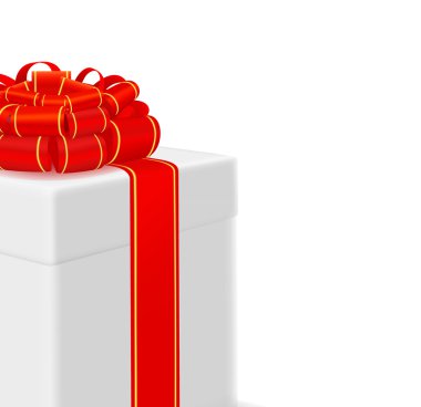 beyaz zemin üzerine kırmızı kurdele kutusu