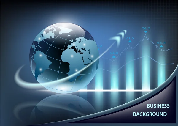 Büyüme grafik ve planet earth koyu mavi backg üzerinde bir ok ile — Stok Vektör