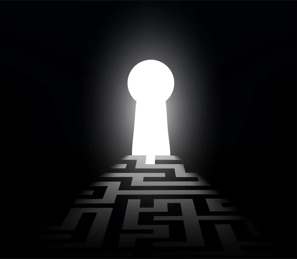 Donkere labyrint met exit om het sleutelgat — Stockvector