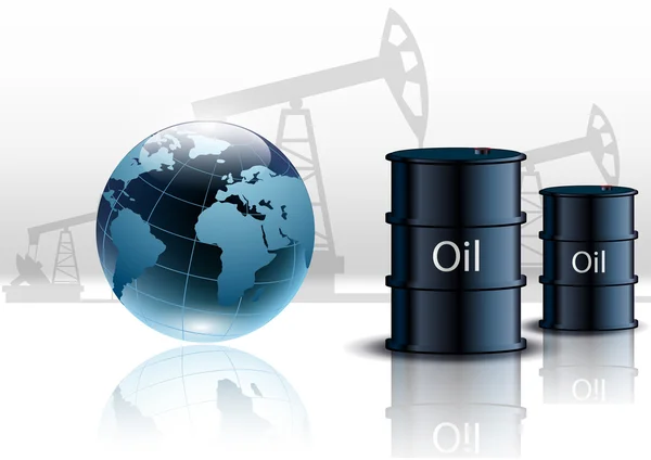 Olie pomp olie tuig energie industriële machine en vaten olie — Stockvector