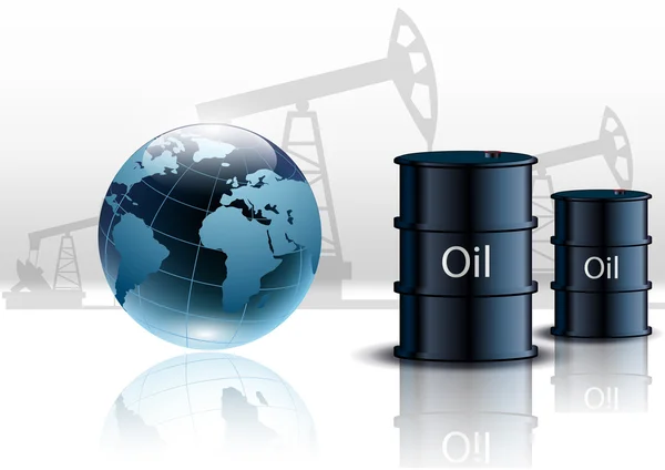 Pompe à huile plate-forme pétrolière machine industrielle et barils de pétrole — Image vectorielle