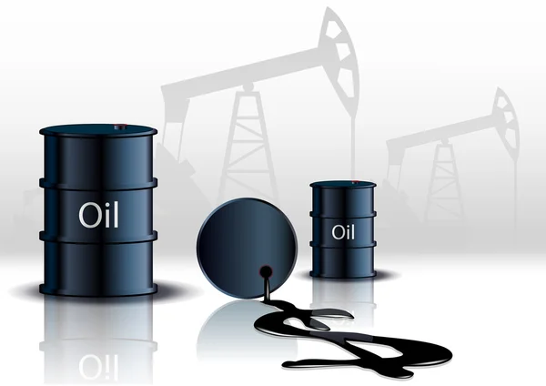 Pompe à huile plate-forme pétrolière machine industrielle et barils de pétrole — Image vectorielle