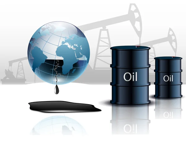 Pompe à huile plate-forme pétrolière machine industrielle et barils de pétrole — Image vectorielle