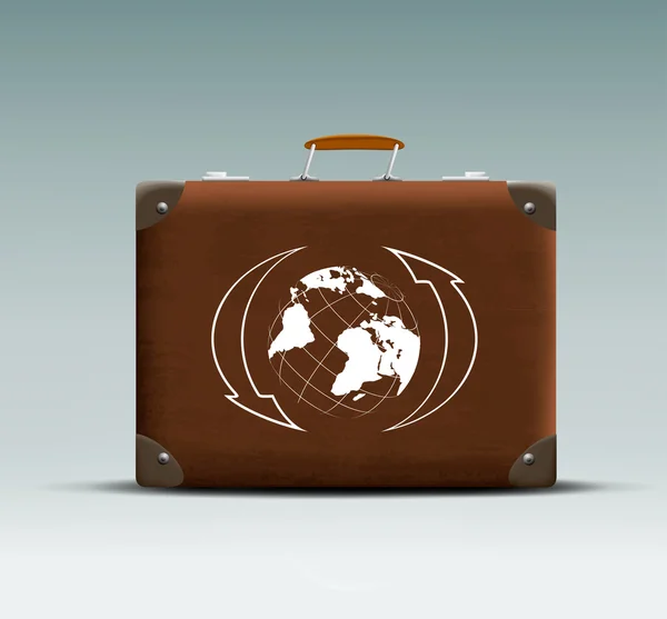 एक टूर स्टिकर के साथ चमड़ा सूटकेस — स्टॉक वेक्टर
