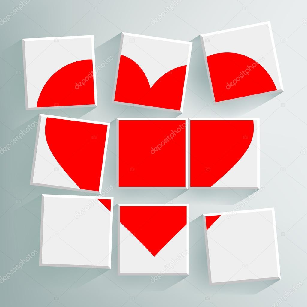 Red heart folded cubes