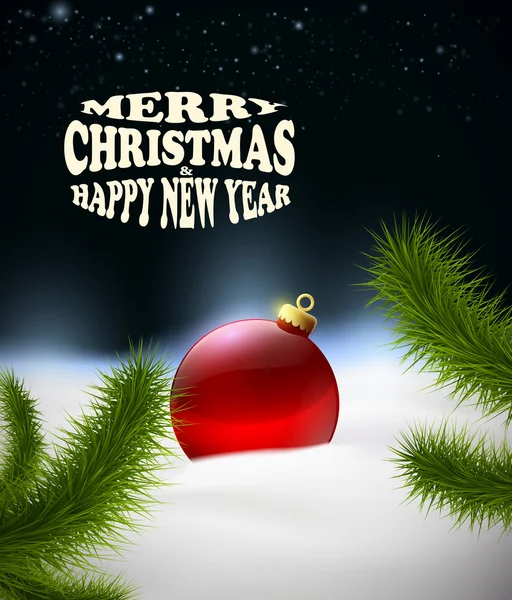 Fond de Noël avec boule de Noël dans la neige — Image vectorielle