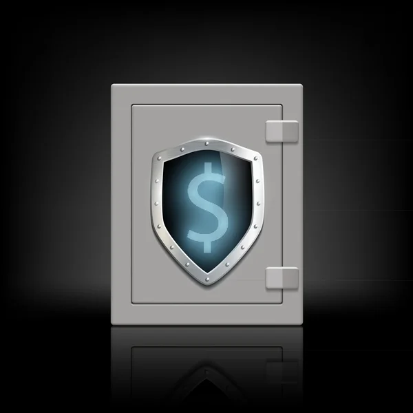 Metal safe with a shield which shows the dollar sign — Stock Vector