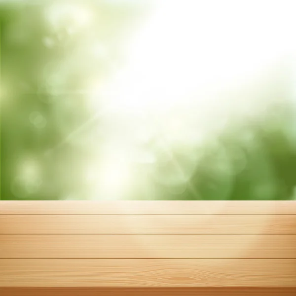 Wooden table on background of trees — Stock Vector