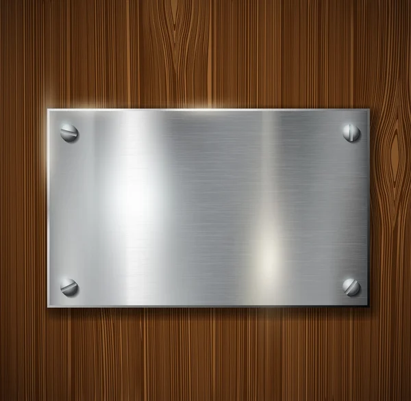 Placa de metal sobre una superficie de madera — Vector de stock