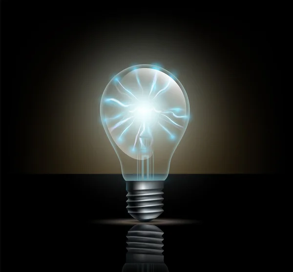Light bulb with lightning inside on a dark background — Stock Vector