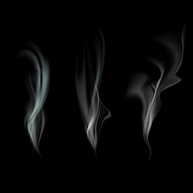 Duman vektör kümesi. siyah bir arka plan üzerinde izole