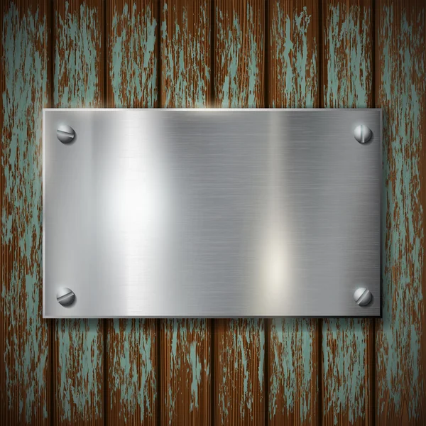 Plaque métallique sur un mur en bois — Image vectorielle