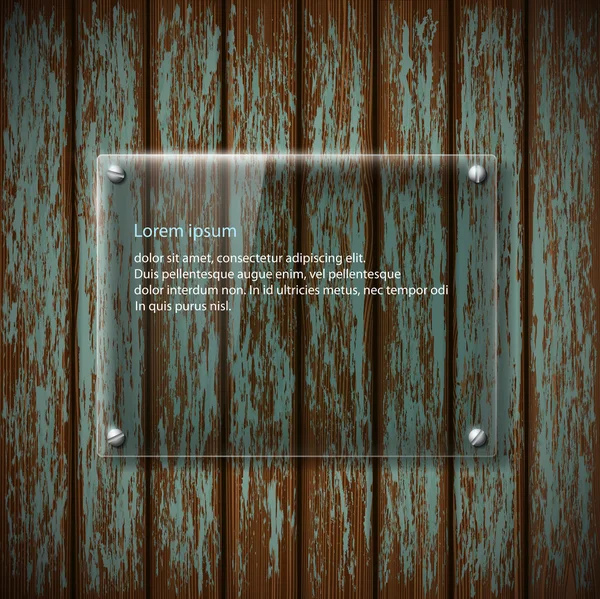 Placa de vidrio en la pared de madera vieja — Vector de stock