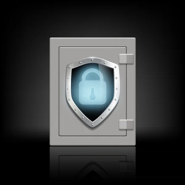 金属保险柜的描绘了一个锁的护盾 — 图库矢量图片