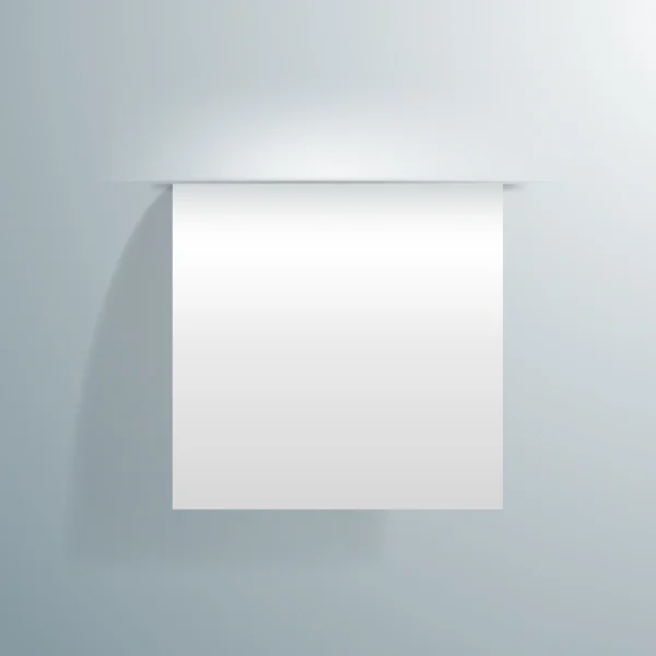 Blank white sheet of paper sticking out of the wall — Stock Vector