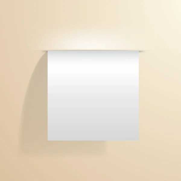 Prázdné bílý list papíru trčí ze zdi — Stockový vektor