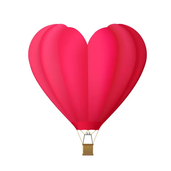 Sıcak hava balonu üzerinde beyaz backgrou izole kalp şeklinde — Stok Vektör