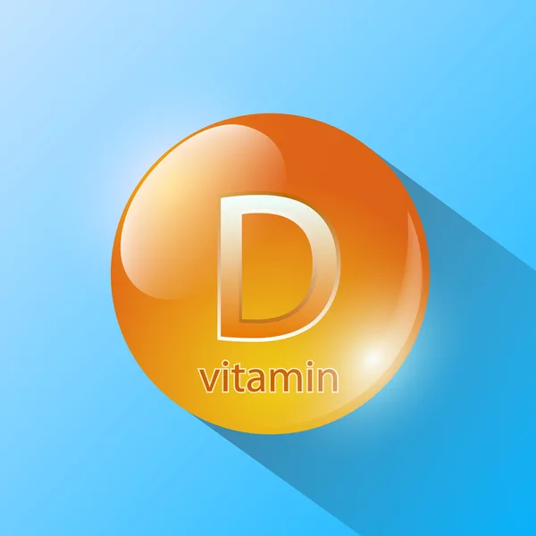 Orange kapsel med D-vitamin på en blå bakgrund. Platt design — Stock vektor