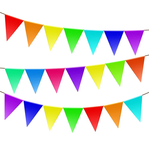 Colorful bunting and garland set isolated on white — Stock Vector