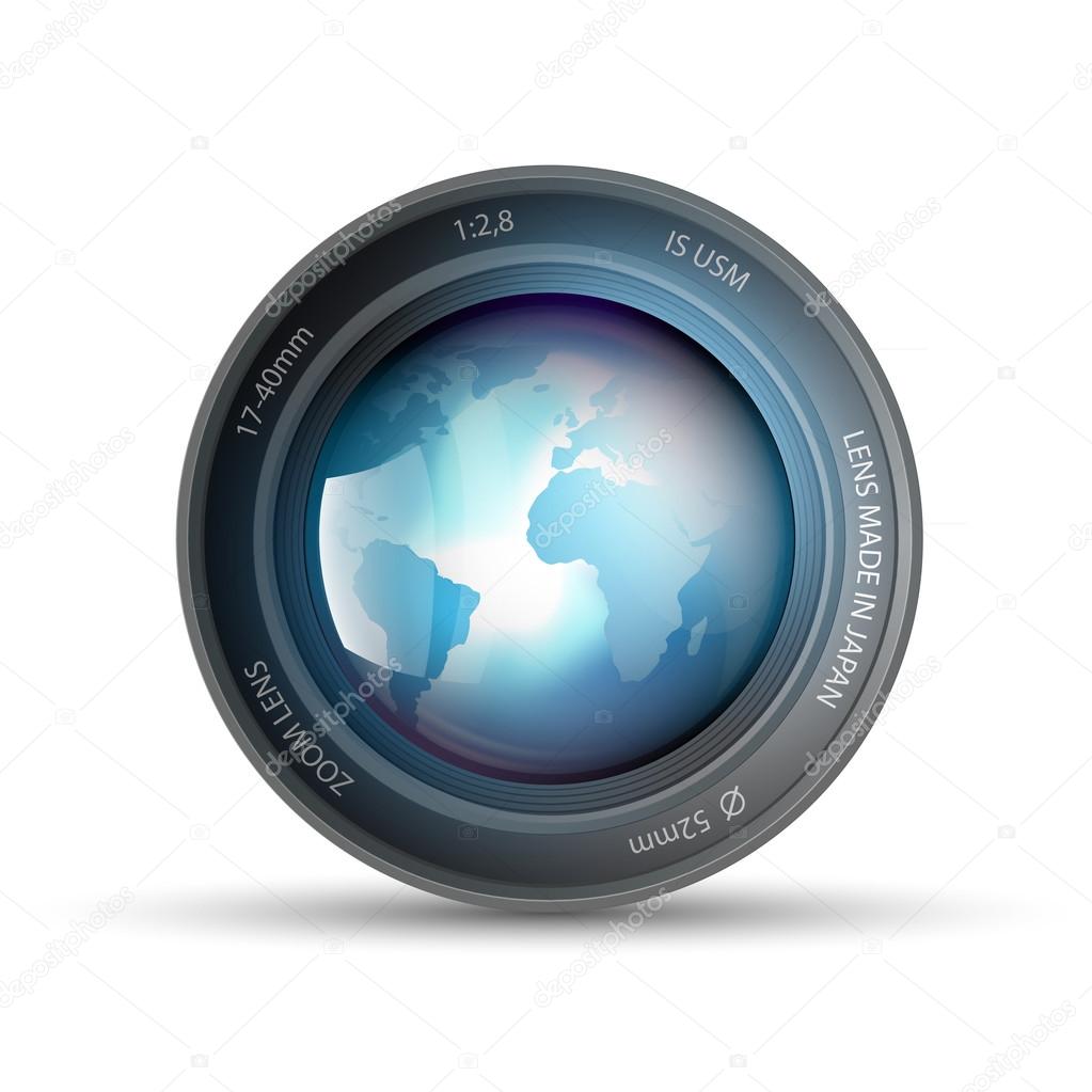Camera lens with planet earth inside
