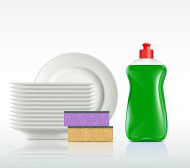 Kaplamalar ve beyaz arka plan üzerinde izole deterjan ile bir şişe