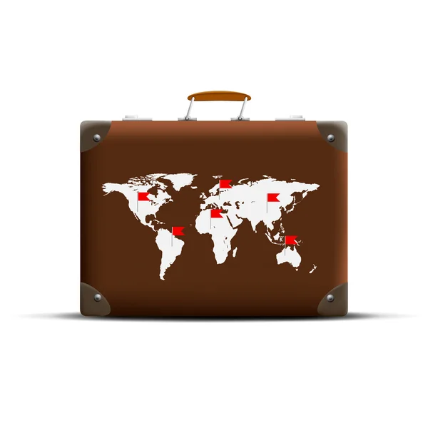 Map of Earth on a brown suitcase — Stock Vector