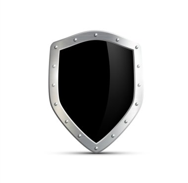 Metal kalkan ile a siyah perde. Beyaz arka plan üzerinde izole