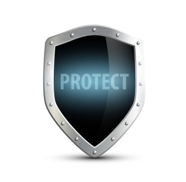 Yazıt ile metal kalkan korumak. Beyaz bac izole