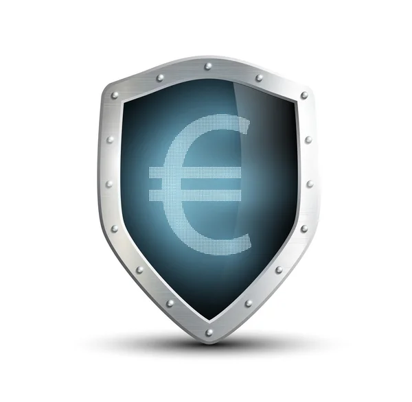 Escudo de metal con la imagen del euro. aislado sobre fondo blanco — Vector de stock