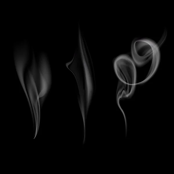 Conjunto vectorial de humo. aislado sobre un fondo negro — Archivo Imágenes Vectoriales