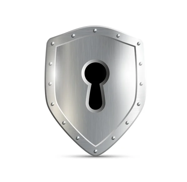 Metal shield with keyhole isolated on white background — Stock Vector