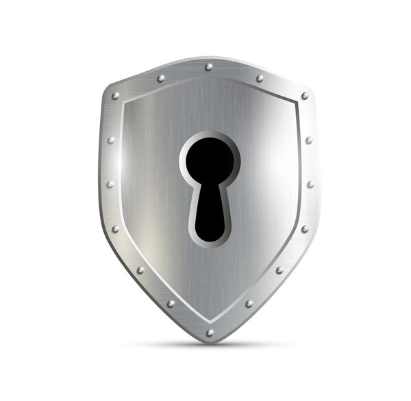 Metal shield with keyhole isolated on white background