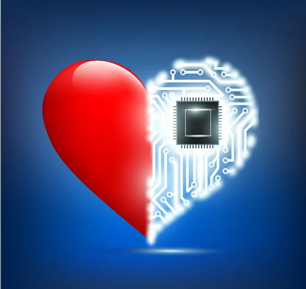 Human heart with the circuit board inside — Stock Vector